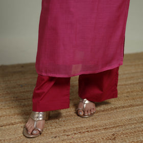 Pink - Plain Handloom Mul Chanderi Silk Hand Embroidered Suit Set with Dupatta for women 03
