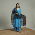 Blue - Plain Handloom Mul Chanderi Silk Hand Embroidered Suit Set with Dupatta for women 10
