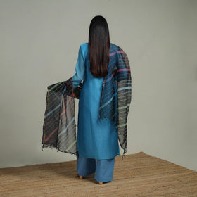 Blue - Plain Handloom Mul Chanderi Silk Hand Embroidered Suit Set with Dupatta for women 10