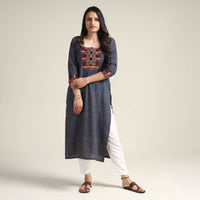 Blue - Ajrakh Block Printed Cotton Long Kurta