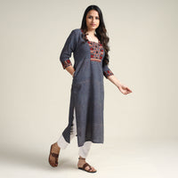 Blue - Ajrakh Block Printed Cotton Long Kurta