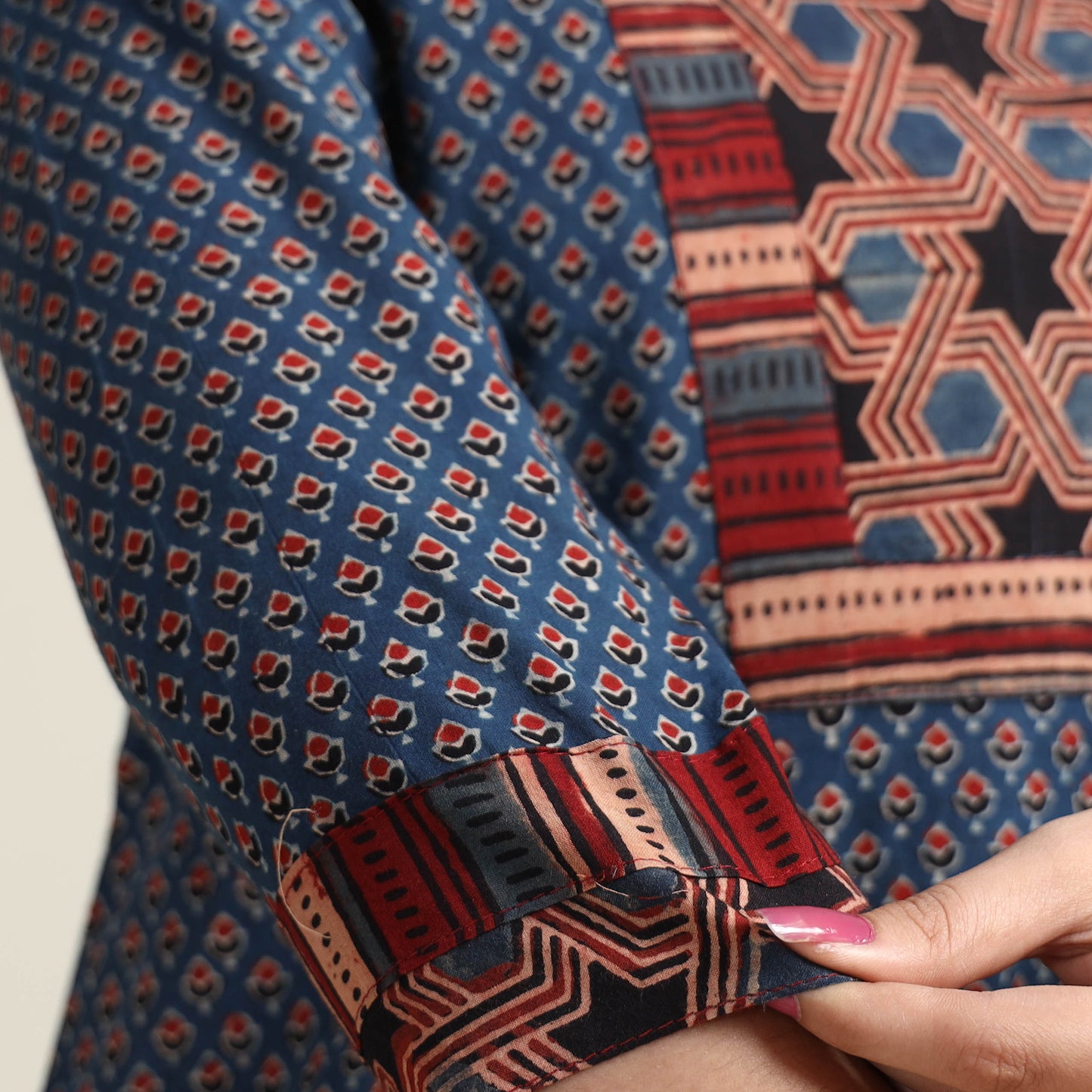 Blue - Ajrakh Block Printed Cotton Long Kurta