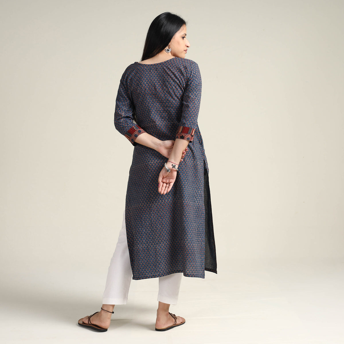 Blue - Ajrakh Block Printed Cotton Long Kurta