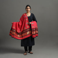 Red - Kutch Ahir Hand Embroidery Woollen Shawl 38