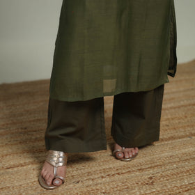 Green - Plain Handloom Mul Chanderi Silk Hand Embroidered Suit Set with Dupatta for women 08