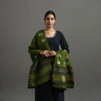 Green - Kutch Ahir Hand Embroidery Woollen Shawl 36