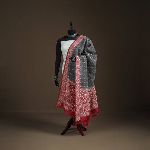 Black - tussar silk handloom bolpur kantha hand embroidered dupatta