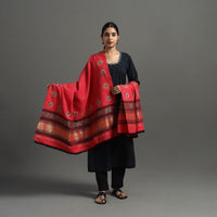 Red - Kutch Ahir Hand Embroidery Woollen Shawl 37