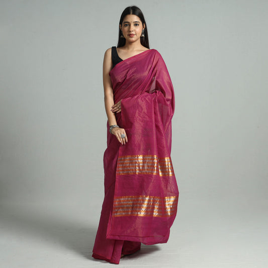 Pink - Traditional Venkatagiri Handloom Cotton Zari Saree 18