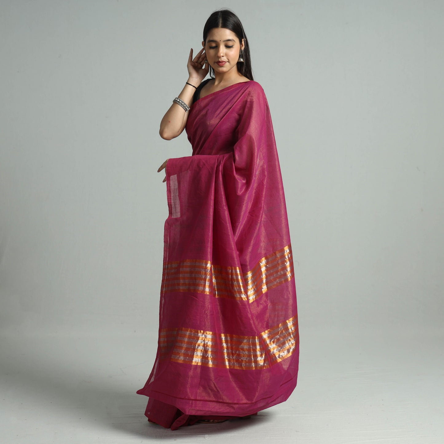 Pink - Traditional Venkatagiri Handloom Cotton Zari Saree 18