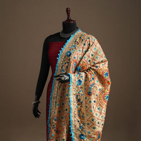 Blue - chanderi silk hand embroidery phulkari dupatta 15