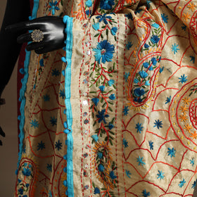 Blue - chanderi silk hand embroidery phulkari dupatta 15