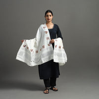 White - Kutch Ahir Hand Embroidery Woollen Shawl 40