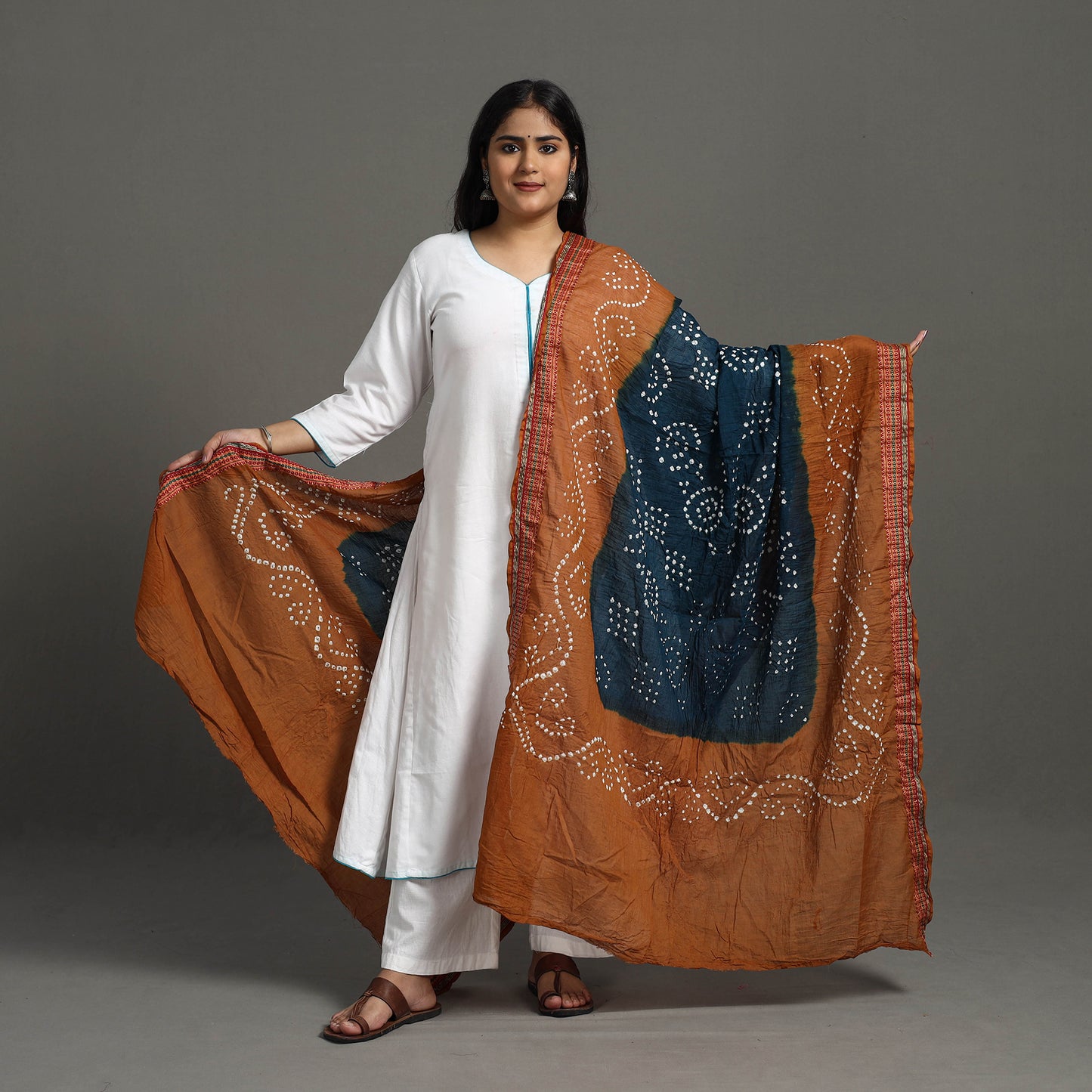 Orange - Kutch Tie-Dye Cotton Bandhani Dupatta with Border 31