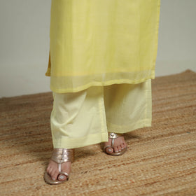 Yellow - Plain Handloom Mul Chanderi Silk Hand Embroidered Suit Set with Dupatta for women 06