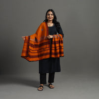 Orange - Kutch Neran Hand Embroidery Mirror Work Woollen Shawl 108