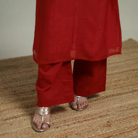 Red - Plain Handloom Mul Chanderi Silk Hand Embroidered Suit Set with Dupatta for women 05