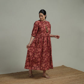 Red - Sanganeri Hand Block Print Pure Cotton Flared Dress 02