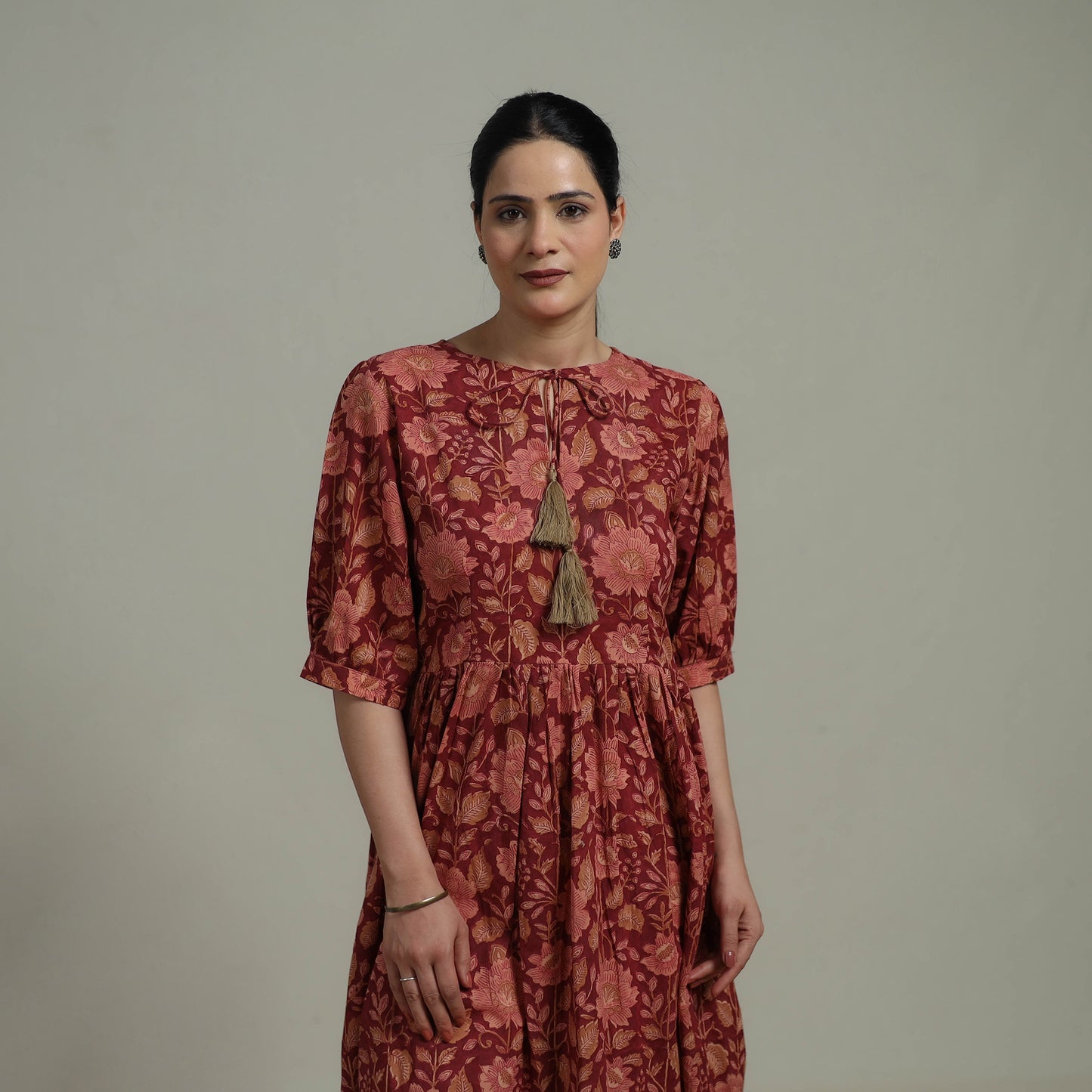 Red - Sanganeri Hand Block Print Pure Cotton Flared Dress 02