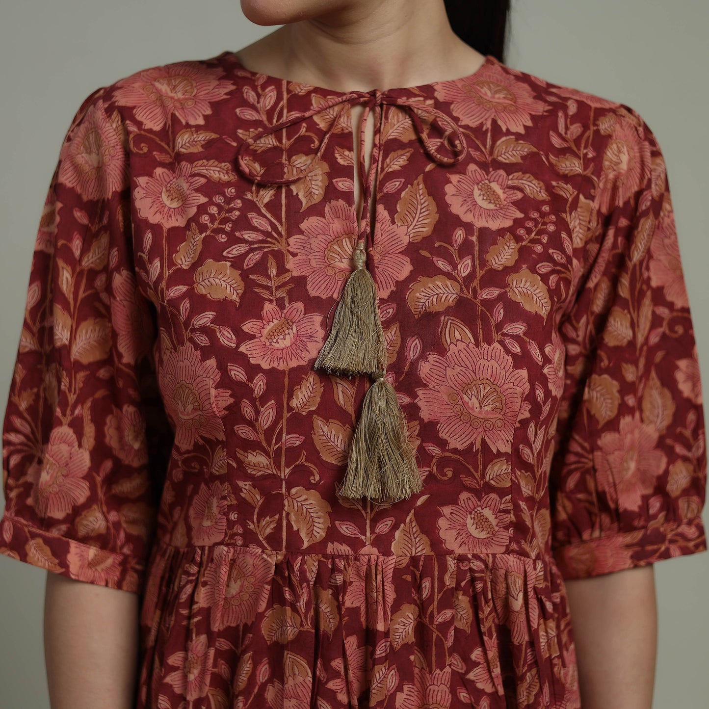 Red - Sanganeri Hand Block Print Pure Cotton Flared Dress 02