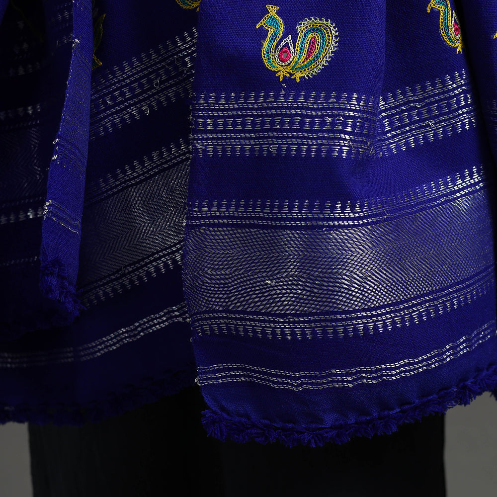 Blue - Kutch Ahir Hand Embroidery Woollen Shawl 42