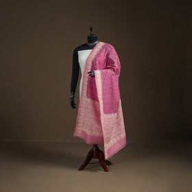 Pink - Tussar Silk Handloom Bolpur Kantha Hand Embroidered Dupatta 07