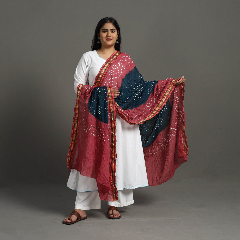 Pink - Kutch Tie-Dye Cotton Bandhani Dupatta with Border 38