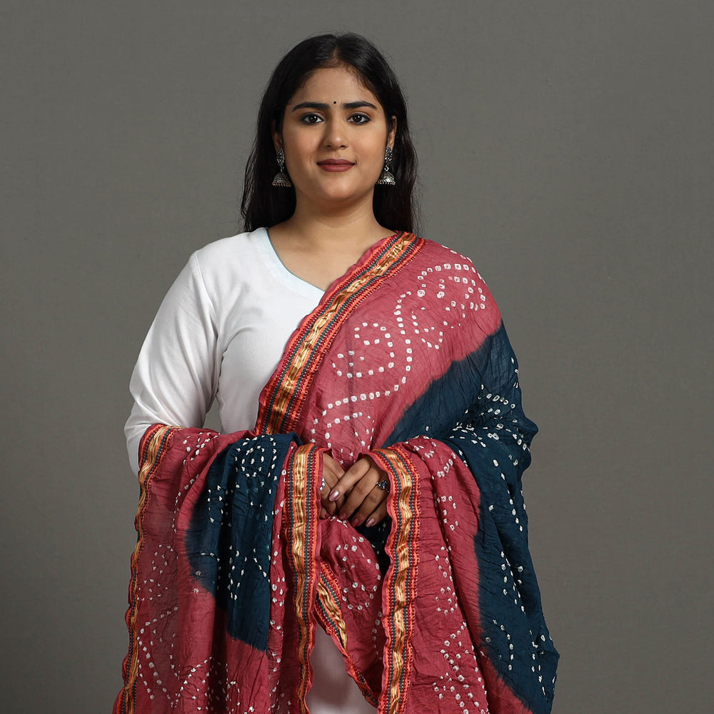 Pink - Kutch Tie-Dye Cotton Bandhani Dupatta with Border 38