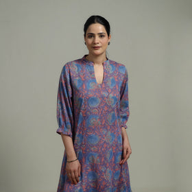 Purple - Sanganeri Hand Block Print Pure Cotton Tiered Dress 19
