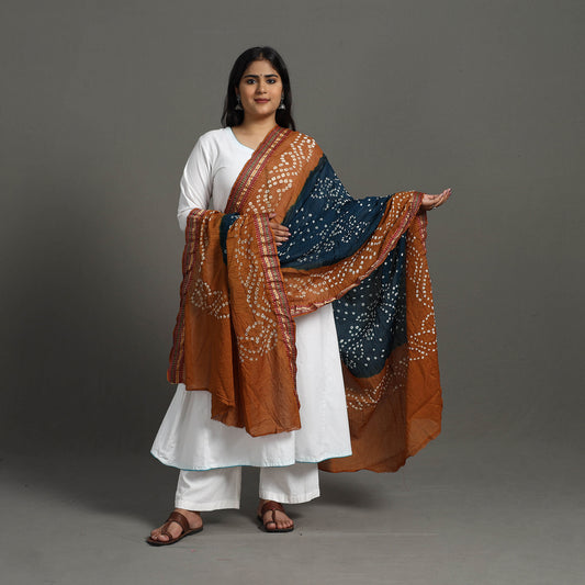 Brown - Kutch Tie-Dye Cotton Bandhani Dupatta with Border 39