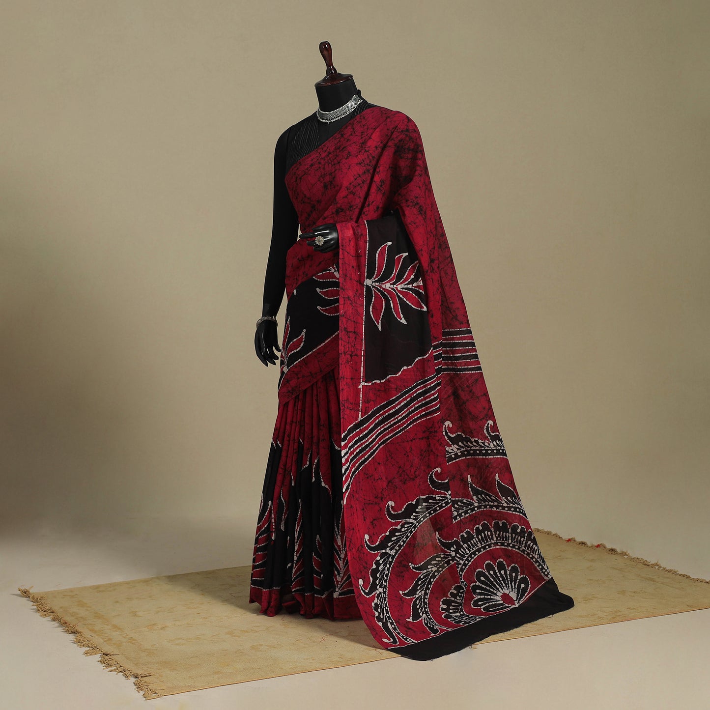 Pink - mul cotton hand batik saree 04 - handcrafted