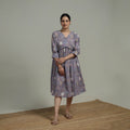 Purple - Sanganeri Hand Block Print Pure Cotton Angrakha Flared Dress 15