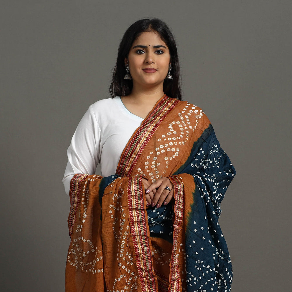 Brown - Kutch Tie-Dye Cotton Bandhani Dupatta with Border 39