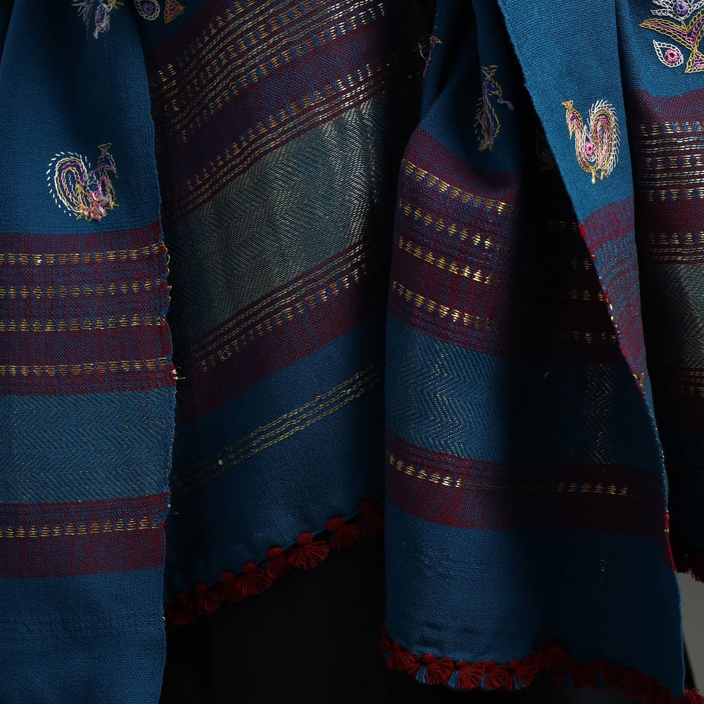 Blue - Kutch Ahir Hand Embroidery Woollen Shawl 45