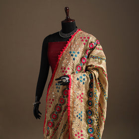 Red - chanderi silk hand embroidery phulkari dupatta 22