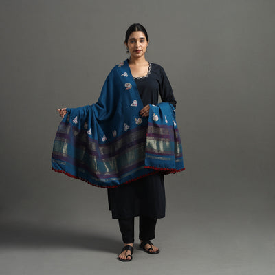 Blue - Kutch Ahir Hand Embroidery Woollen Shawl 46