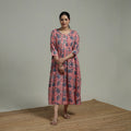 Pink - Sanganeri Hand Block Print Pure Cotton Flared Dress 08