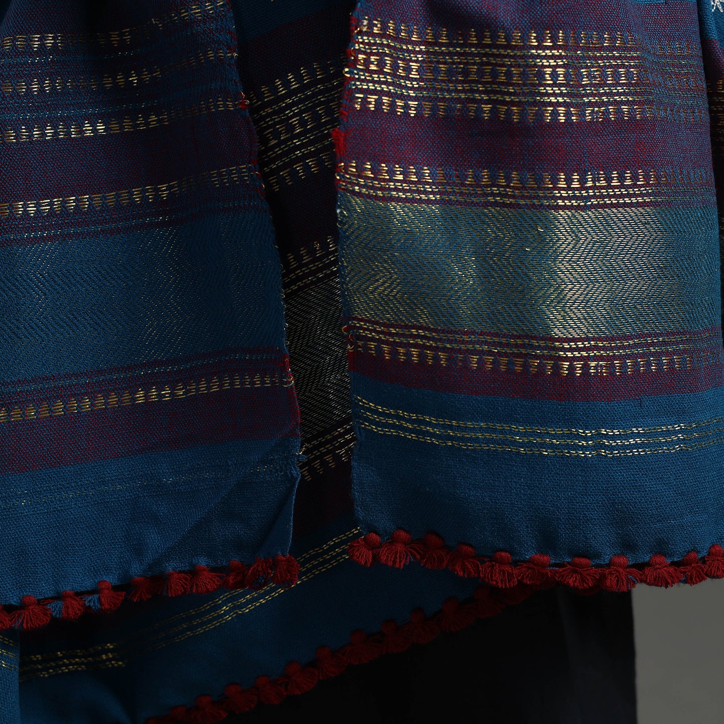 Blue - Kutch Ahir Hand Embroidery Woollen Shawl 46