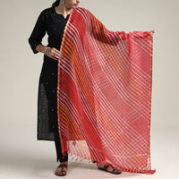 Red - Leheriya Tie-Dye Kota Doria Silk Dupatta with Tassels