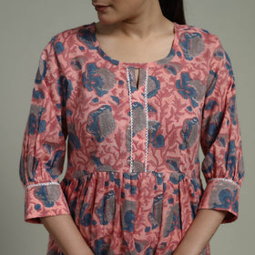 Pink - Sanganeri Hand Block Print Pure Cotton Flared Dress 08