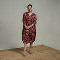 Maroon - Sanganeri Hand Block Print Pure Cotton Angrakha Flared Dress 11