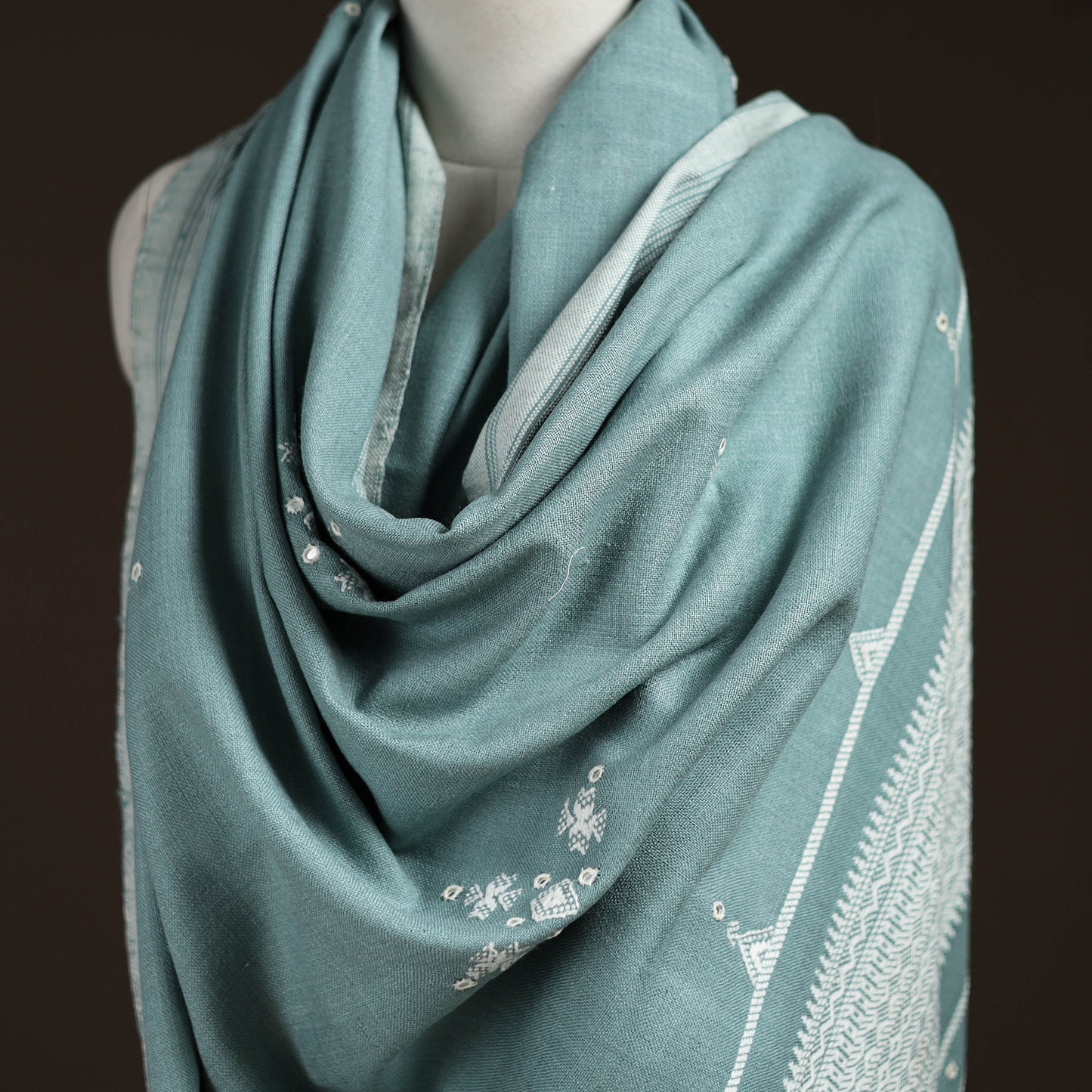 Kutch Bhujodi Handwoven Mirror Work Acrylic Wool Shawl 38