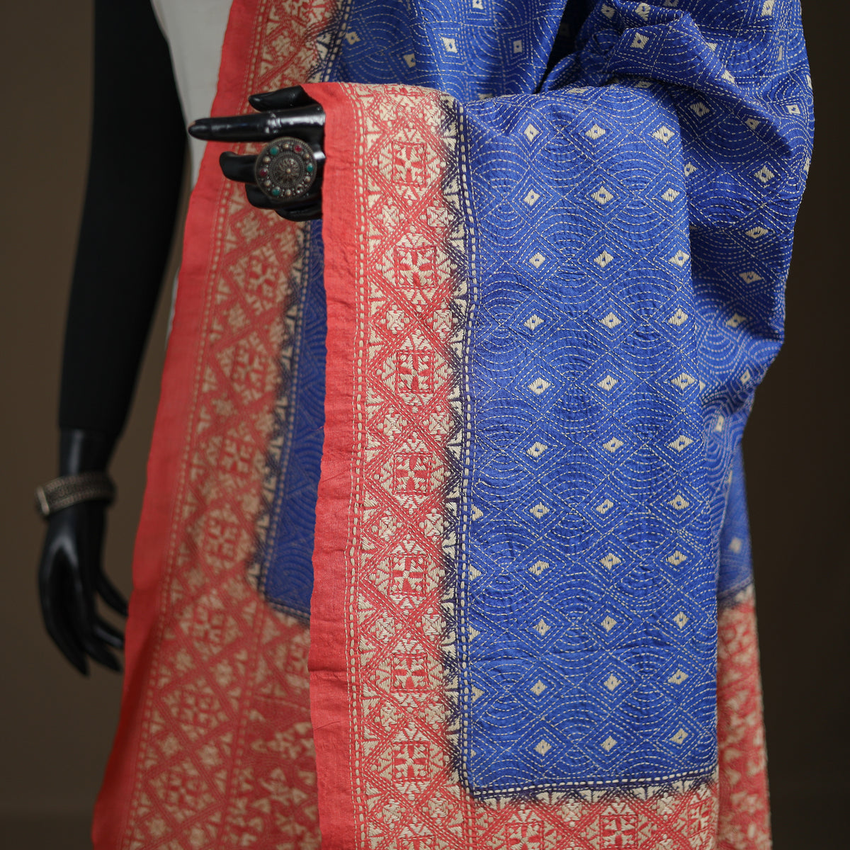 Tussar Silk Handloom Bolpur Kantha Hand Embroidered Dupatta 13