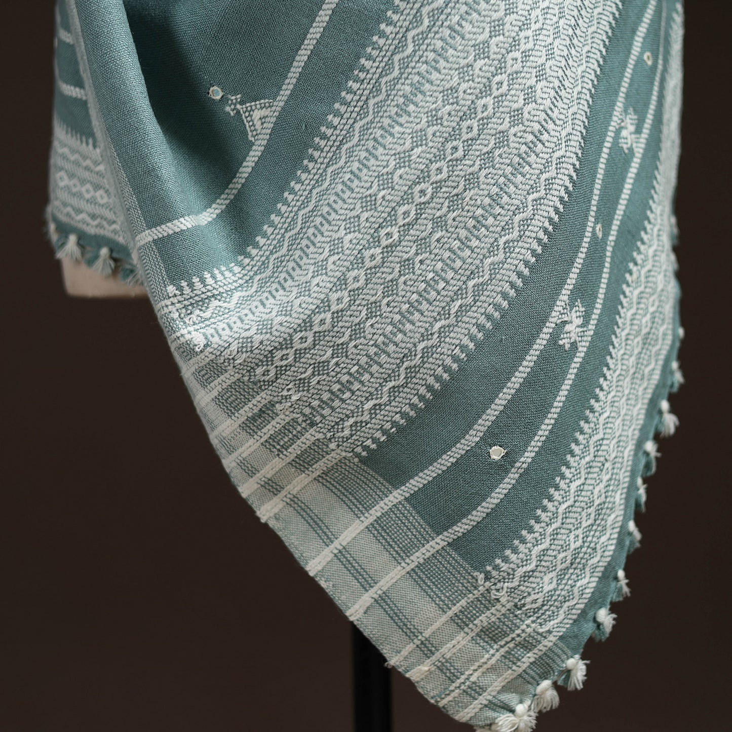 Kutch Bhujodi Handwoven Mirror Work Acrylic Wool Shawl 38