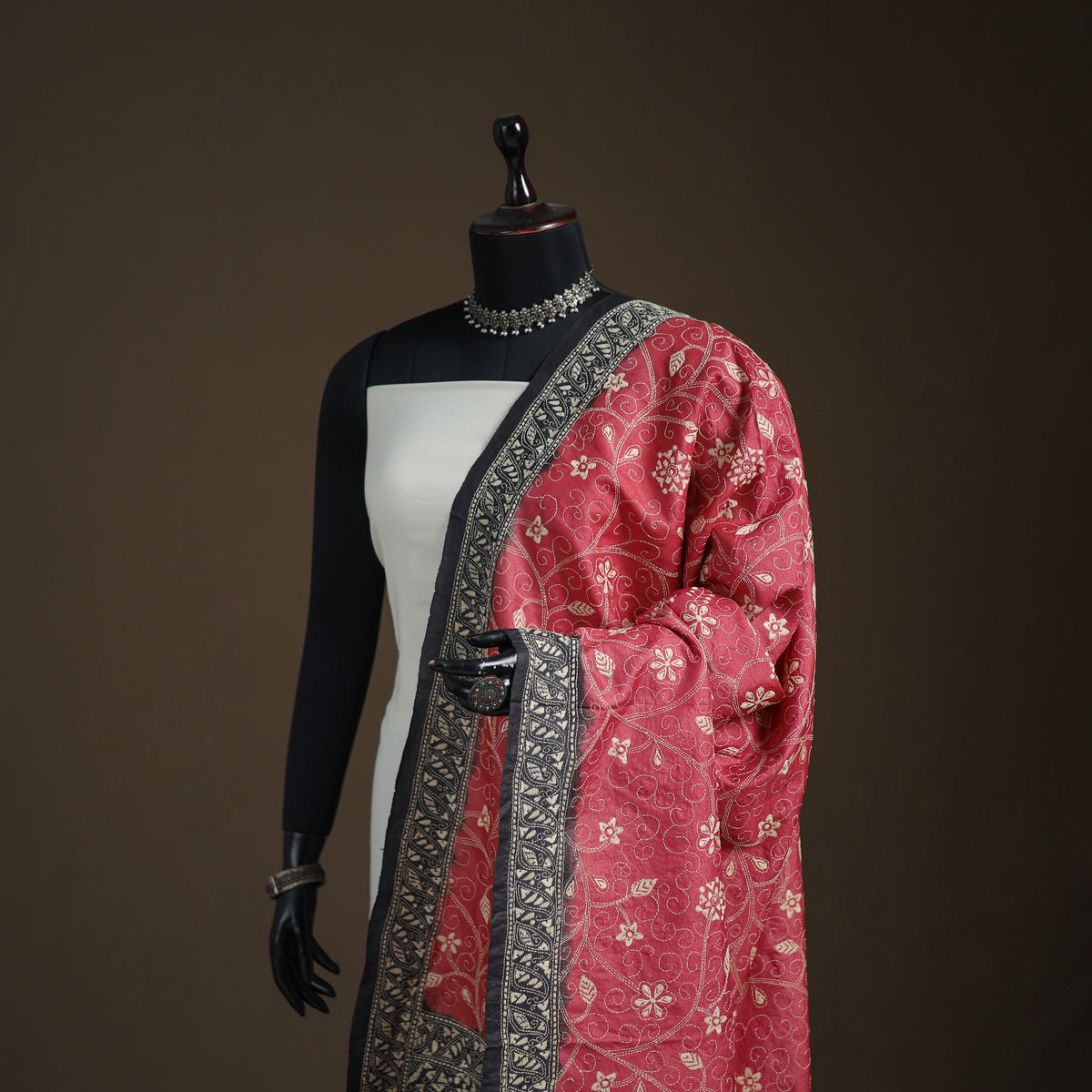 Tussar Silk Handloom Bolpur Kantha Hand Embroidered Dupatta 14
