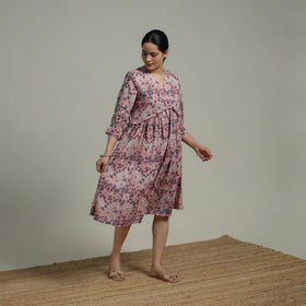 Pink - Sanganeri Hand Block Print Pure Cotton Angrakha Flared Dress 12