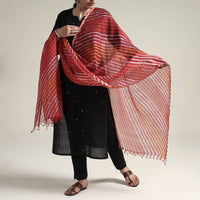 Red - Leheriya Tie-Dye Kota Doria Silk Dupatta with Tassels