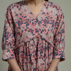 Pink - Sanganeri Hand Block Print Pure Cotton Angrakha Flared Dress 12