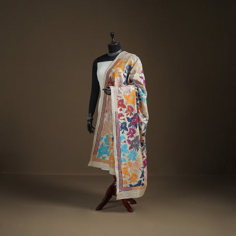 Tussar silk handloom bolpur kantha hand embroidered dupatta
