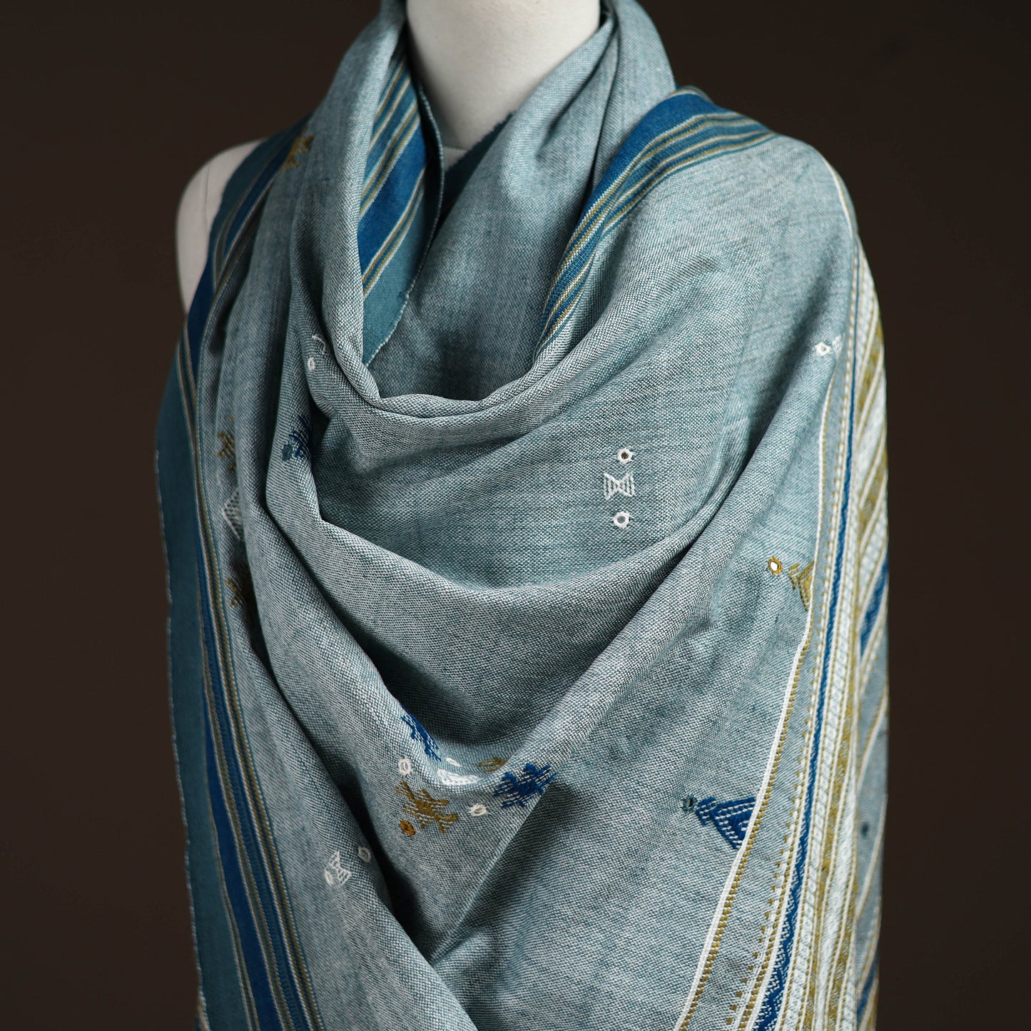 Kutch Bhujodi Handwoven Mirror Work Acrylic Wool Shawl 42